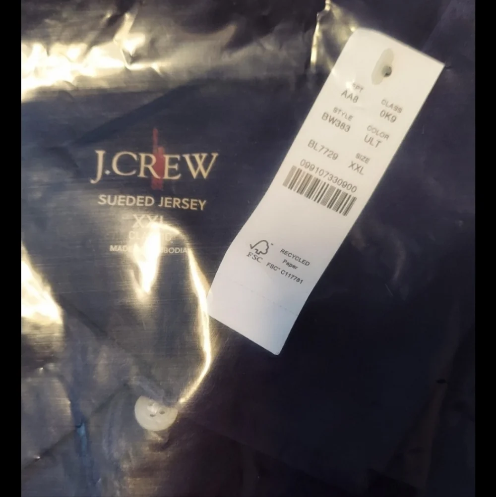 J.Crew Sueded Jersey Cotton Polo Shirt - Classic Fit XXL 46-48 Grey OR Navy BNWT